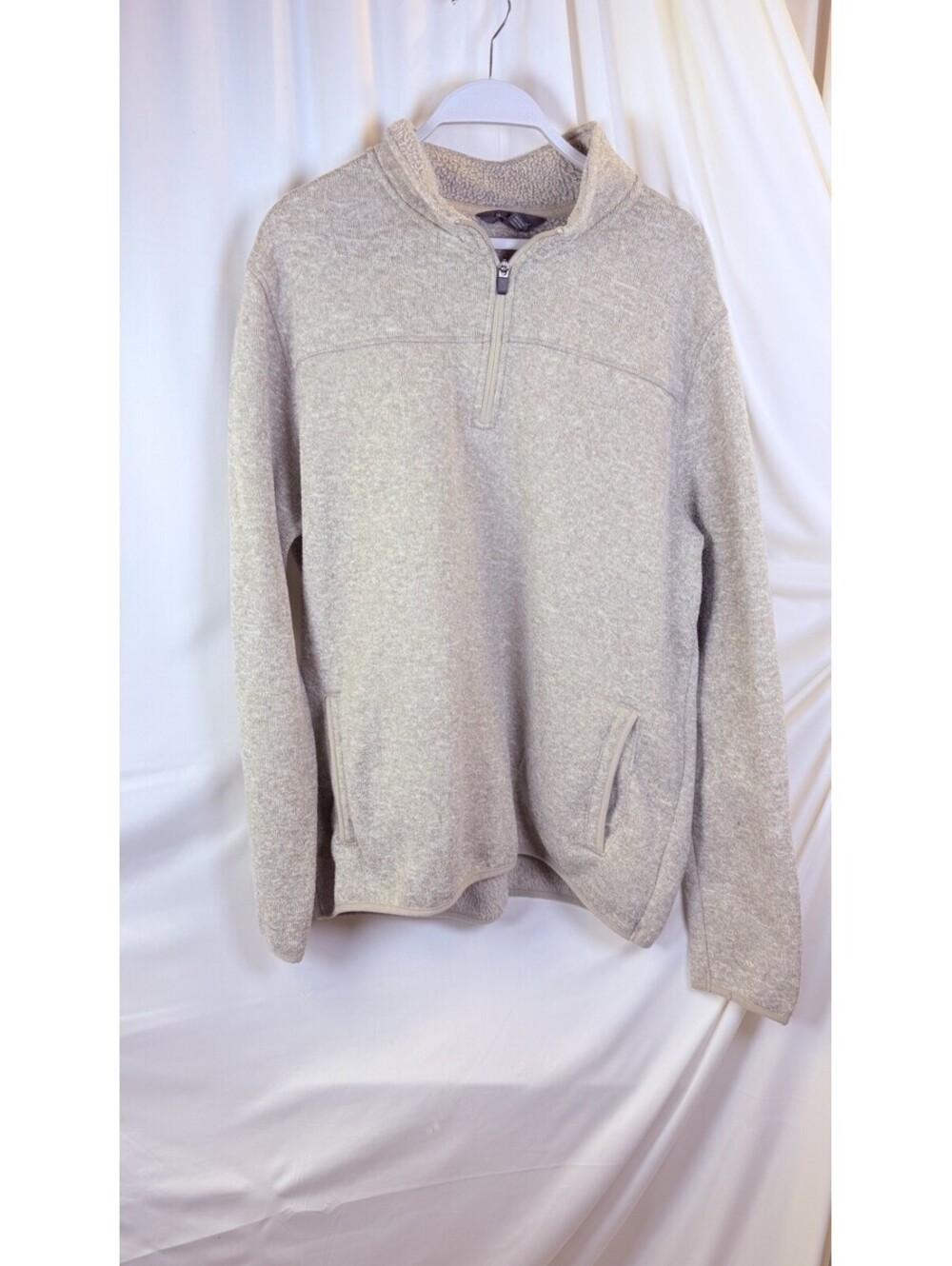 Eddie Bauers Quarter Zip pullover Sweater Fleece Heather Brown Sz XL